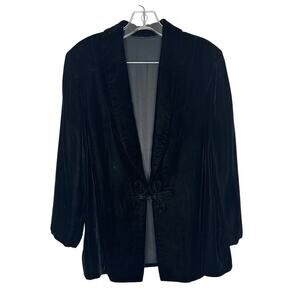 Vintage 1990s Black Velvet Open-Front Blazer Jacket decorative frog closure M
